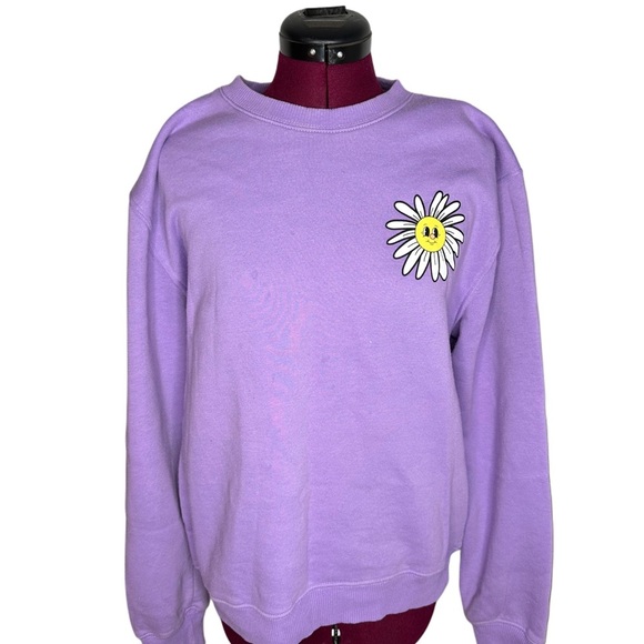 Chemistry Purple Crew Neck Sweater with Cartoon Flower Patch - Picture 1 of 6